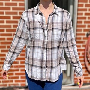 LEE-Unisex Long Sleeve Casual Button Down Shirt, Large, Gray Plaid-Stretch